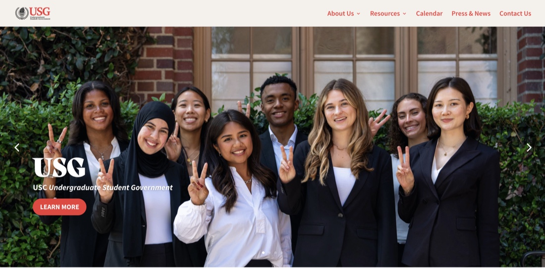 USG website (usg.usc.edu) homepage